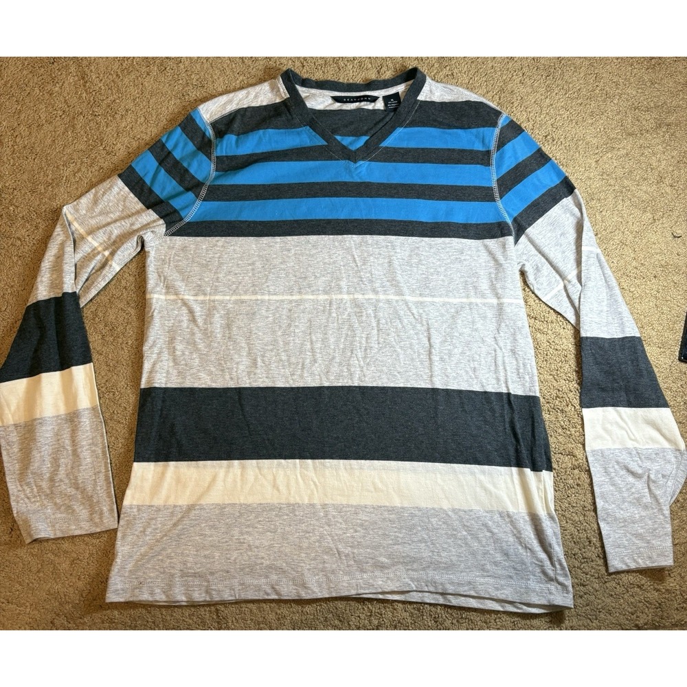 Sean John Long Sleeve Shirt‎ Men's XL Stripped Colorblock V-Neck Soft 90's Y2K